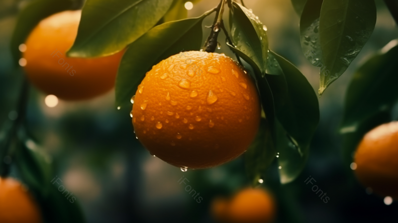 橘子园里被雨水淋湿的又大又圆的香甜橘子,高清,摄影图,摄影图片,图片大全,摄影图免费下载